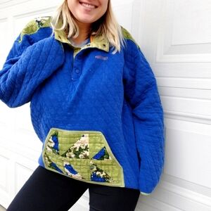 Upcycled Orvis Blue and Green Quilted Sweatshirt